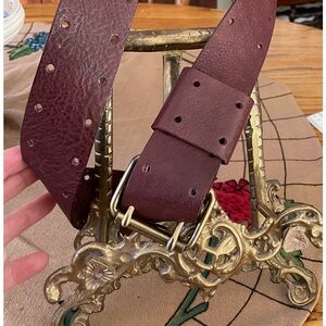 The Limited - dark Italian Burgundy Leather Belt with double pronged Gold Buckle